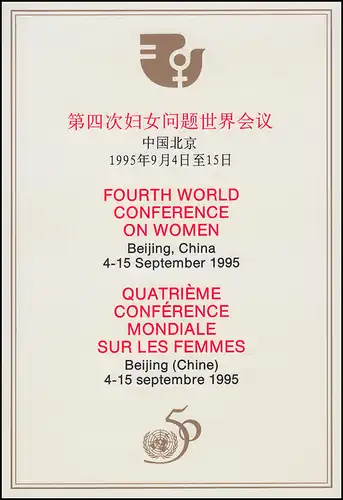 Documentation philatélistique: Conférence mondiale sur les femmes, Pékin 1995 avec ESSt