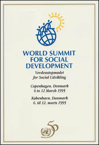 Documentation philatélique: Sommet mondial pour le développement social 1995, ESSt