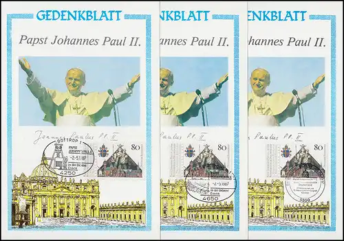 Papst Johannes Paul II in Deutschland 1987: 12 Gedenkblätter mit 12 versch. SSt