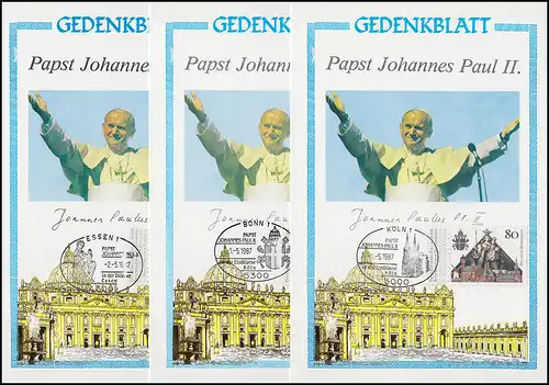 Papst Johannes Paul II in Deutschland 1987: 12 Gedenkblätter mit 12 versch. SSt