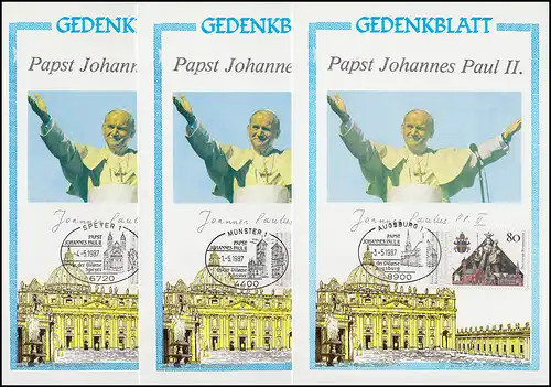 Papst Johannes Paul II in Deutschland 1987: 12 Gedenkblätter mit 12 versch. SSt