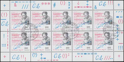 1893 Carl Zuckmayer - Bogen 10er, ET-O BRÜGGEN 14.11.1996