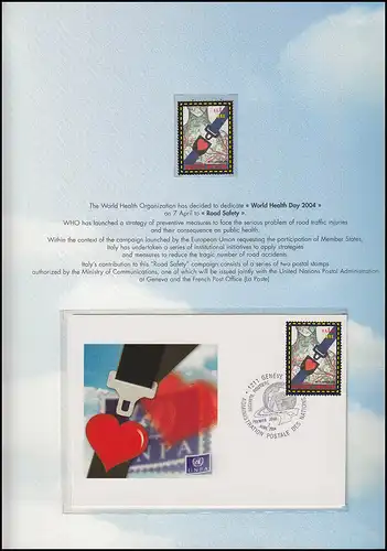 Nations unies Genève Italie France: Journée mondiale de la santé Transport routier, dossier FDC