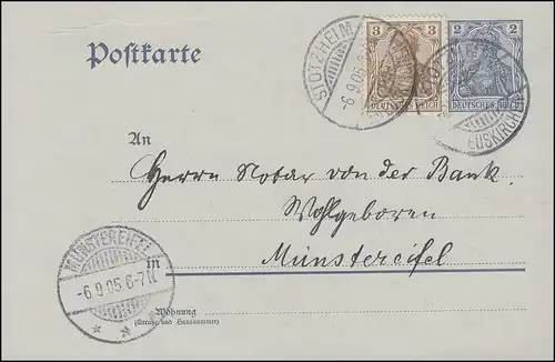 Carte postale P 63X avec 69 de STOTZHEIM chez EUSKIRCHEN 6.9.05 vers Münsterifell