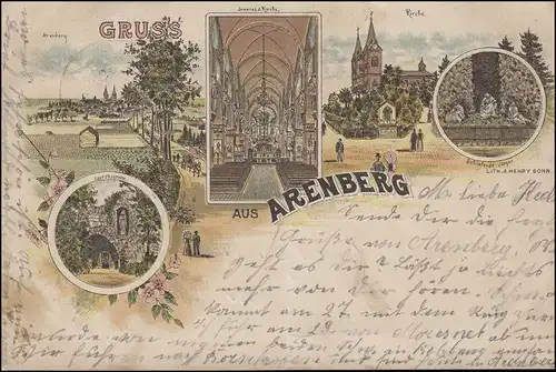 Litho-Ansichtskarte Gruss aus Arenberg, gelaufen 1895 nach Gelsenkirchen 