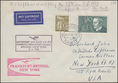 Erstflug Lufthansa LH 414 Hamburg-Brüssel-New York, FRANKFURT/MAIN 2.4.58
