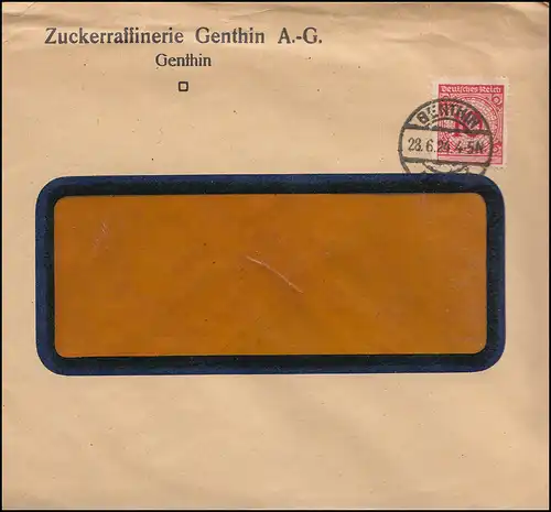 340Wa Korbdeckel 10 Pf EF Brief Zuckerraffinerie GENTHIN 28.6.1924