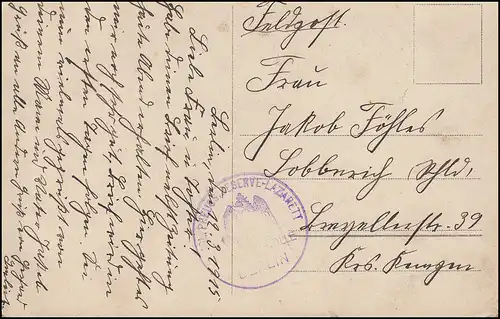 Feldpost BS Preuss. Reserve-Lazarett Berlin auf AK Leipziger Platz, 12.3.1915