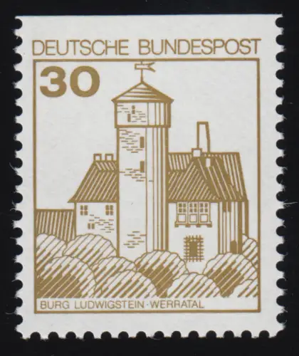 914CII u Burgen und Schlösser 30 Pf Ludwigstein, LETTERSET gelbe Gumm. **