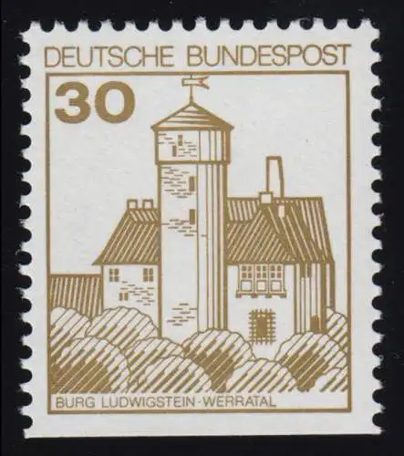 914DII u Burgen und Schlösser 30 Pf Ludwigstein, LETTERSET gelbe Gumm. **