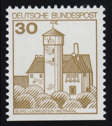 914DII u Burgen und Schlösser 30 Pf Ludwigstein, LETTERSET gelbe Gumm. **