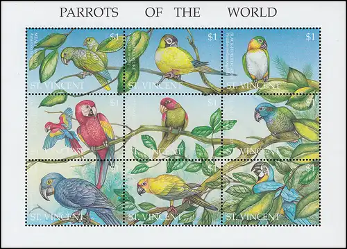 St Vincent 3053-3061 Perroquets RARROTS OF THE WORLD ZD-Kleinbuch 1995, **