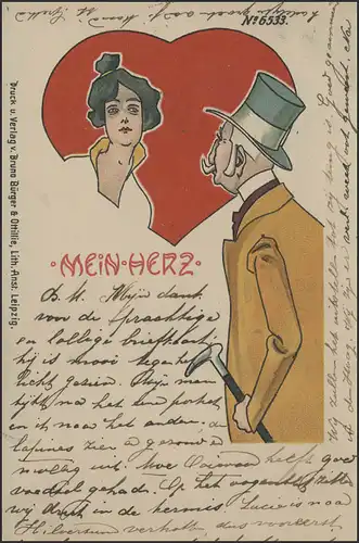 Ansichtskarte: Mein Herz & Liebe - Frau und Mann, gelaufen 1902
