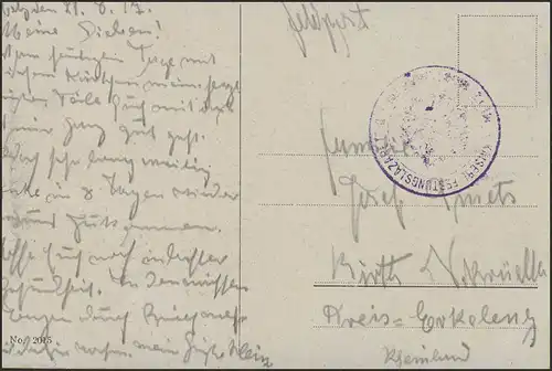 Carte de vue Feldpost Metz Totenbrücke Hospitalité de la forteresse Birth/Niederkrützen