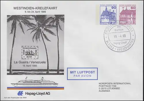 Deutsche Schiffspost PU 108 BUS 90+10 MS EUROPA ALASKA-Kreuzfahrten 19.4.86