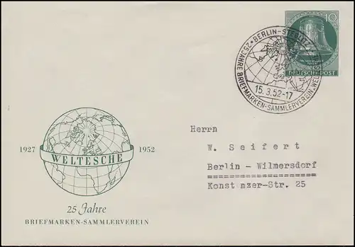 Affaire entière PU 12 cloche BSV Weltesche, correspondant SSt Berlin-Steglitz 15.3.1952