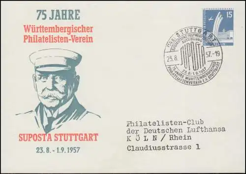 Berlin PP 19/5 Graf Zeppelin SÜPOSTA Stuttgart, passender SSt 23.9.1957