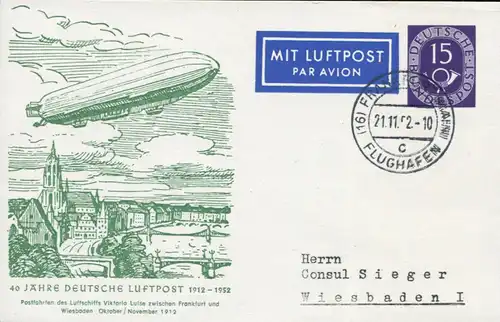 PP 4/2 Deutsche Luftpost Zeppelin über Frankfurt, FRANKFURT/FLUGHAFEN 21.11.1952