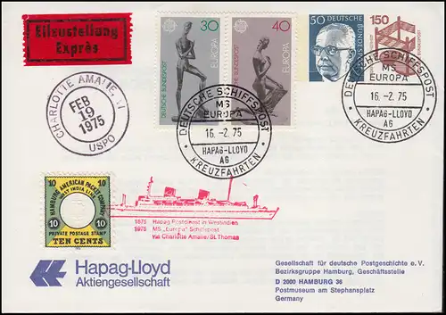 Deutsche Schiffspost PU 106 Hapag-Lloyd MS EUROPA 16.2.1975 + Nachdruck Nr. 2 **