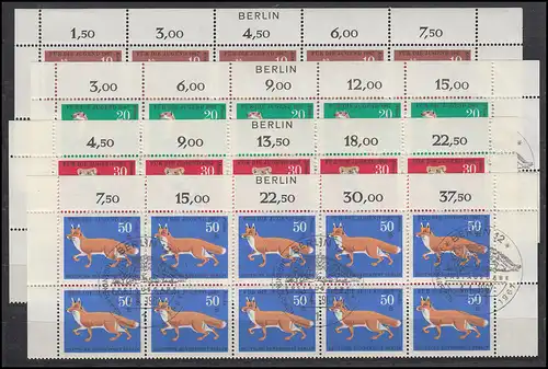 299-302 Jeunes animaux à fourrure: ensemble double ligne supérieure avec impression BERLIN, ESSt
