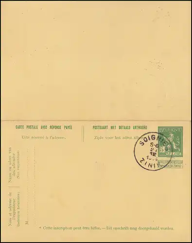 Belgique Carte postale P 54 Armoiries Double Carte Tampon de complaisance SOIGNIES 1914