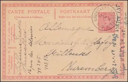 Belgien Postkarte P 70 König Albert aus BRÜSSEL / BRUXELLES 27.1.1921