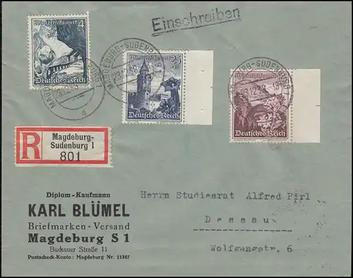 667+681+682 WHW Alpenblumen auf R-Brief MAGDEBURG-SUDENBURG 23.12.1938