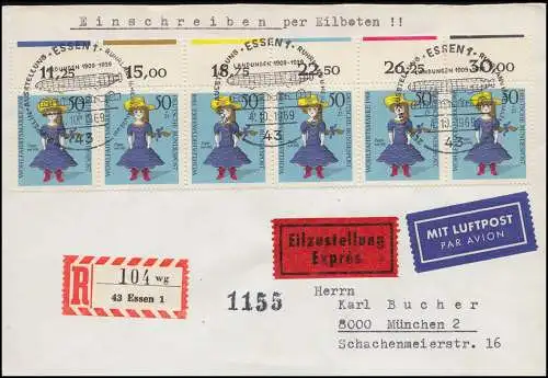 574 poupées: bandes de 6 étages avec poutres colorées Lettre de courrier aérien R-Eil Eil ESSt Essen