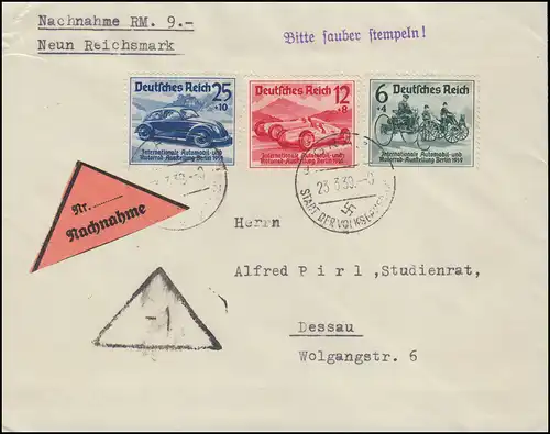 686-688 IAA Berlin Satz auf Nachnahme-Brief GRAZ Stadt der Volkserhebung 23.3.39