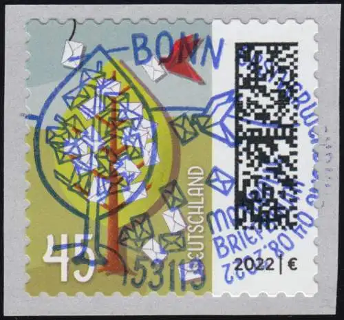 3713 Briefbaum 45 Cent, selbstklebend aus Rolle, EV-O BONN 4.8.2022