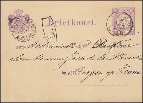 Pays-Bas Carte postale P 8II chiffres - Utrecht 3.8.1880 vers Bergen op Zoom 4.8.