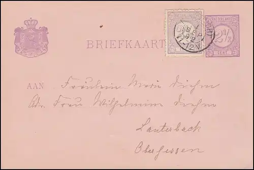 Niederlande Postkarte P 12 Ziffern aus MAASTRICHT 1.1.1892 nach Lauterbach