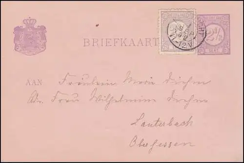 Niederlande Postkarte P 12 Ziffern aus MAASTRICHT 1.1.1892 nach Lauterbach