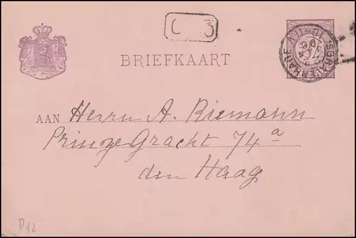 Pays-Bas Carte postale P 12 chiffres Carte locale s'GRAVENHAGE 22.1.1896