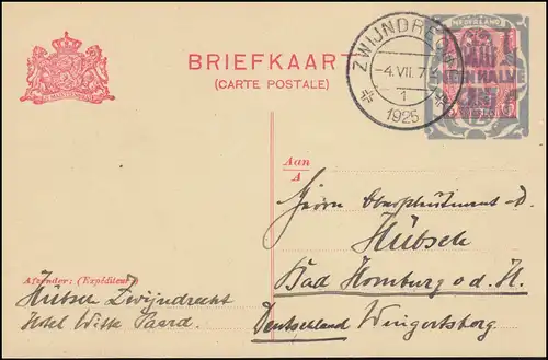 Niederlande Postkarte P 148I Aufbrauchsausgabe aus Zwijndrecht 4.7.1925