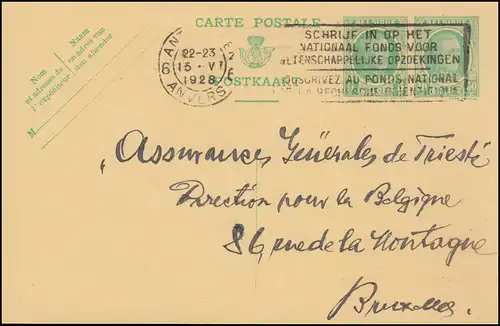 Belgien Postkarte P 110 König Albert 5+30 C. aus ANTWERPEN-ANVERES 6 -15.5.1928