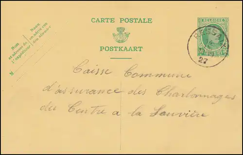 Belgique Carte postale P 106 Roi Albert 30 C. I.FN deRESSAIX 14.9.1927