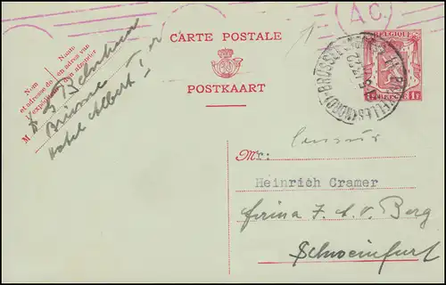 Zensur Belgien Postkarte P 199 Löwenwappen BRÜSSEL 21.5.1943 nach Schweinfurt