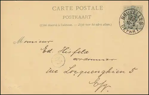 Belgien Postkarte P 26II Ziffer aus BRÜSSEL / BRUXELLES DEPART 22.9.1893