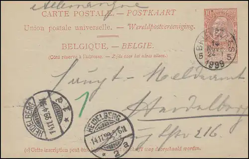 Belgique Carte postale P 31 Leopold de BRUXELLES 14.11.1899 vers HEIDELBERG