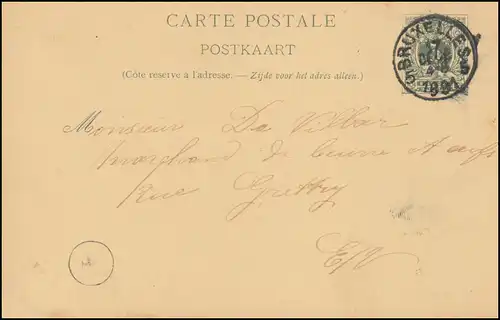 Belgien Postkarte P 26I Ziffer aus BRÜSSEL / BRUXELLES 5 - 17.12.1891