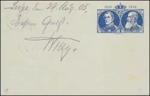 Belgique Carte postale P 45 anniversaire Bleu, LIEGE EXPOSITION 29.8.1905 après KÖLN 30.8.