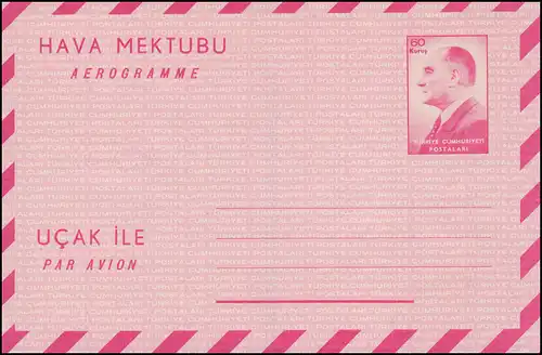 Türkei Luftpostbrief 1 Kamal Atatürk 60 Ks. 1963, ungebraucht ** / MNH