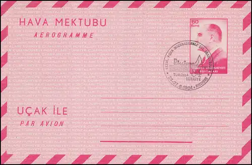 Turquie Lettre postale aérienne 1 Kamal Atatürk 60 Ks. 1963, SSt Exposition Riccione 1984