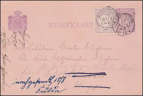 Pays-Bas Carte postale P 12 chiffres de MAASTRICHT 17.8.1892