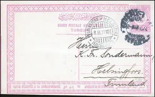 Turquie Carte postale P 37 Dessin Tughra 20 Para CONSTATINOPEL n. HELSINKI 8.3.1
