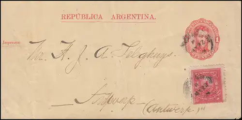 Argentinien: Streifband 1 Centavos Portrait Rot nach Antwerpen, um 1900