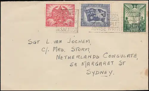 Australien 173-175 Beendigung 2. Weltkrieg PEACE & VICTORY auf FDC 18.2.1946
