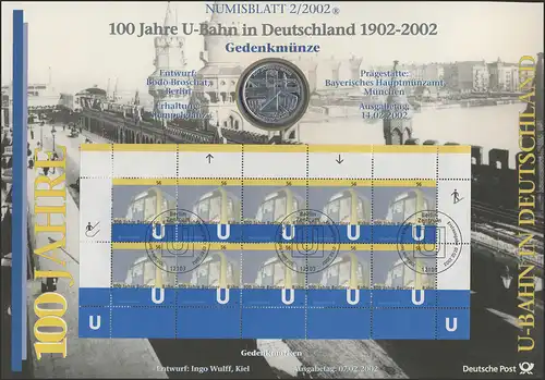 2234 Jahrestag 100 Jahre U-Bahn in Deutschland - Numisblatt 2/2002