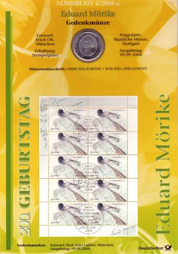 2419 Eduard Mörike - Numisblatt 4/2004
